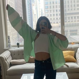 Boohoo summer 2020 collection. Summer knit light sweater. Open and airy. Green
